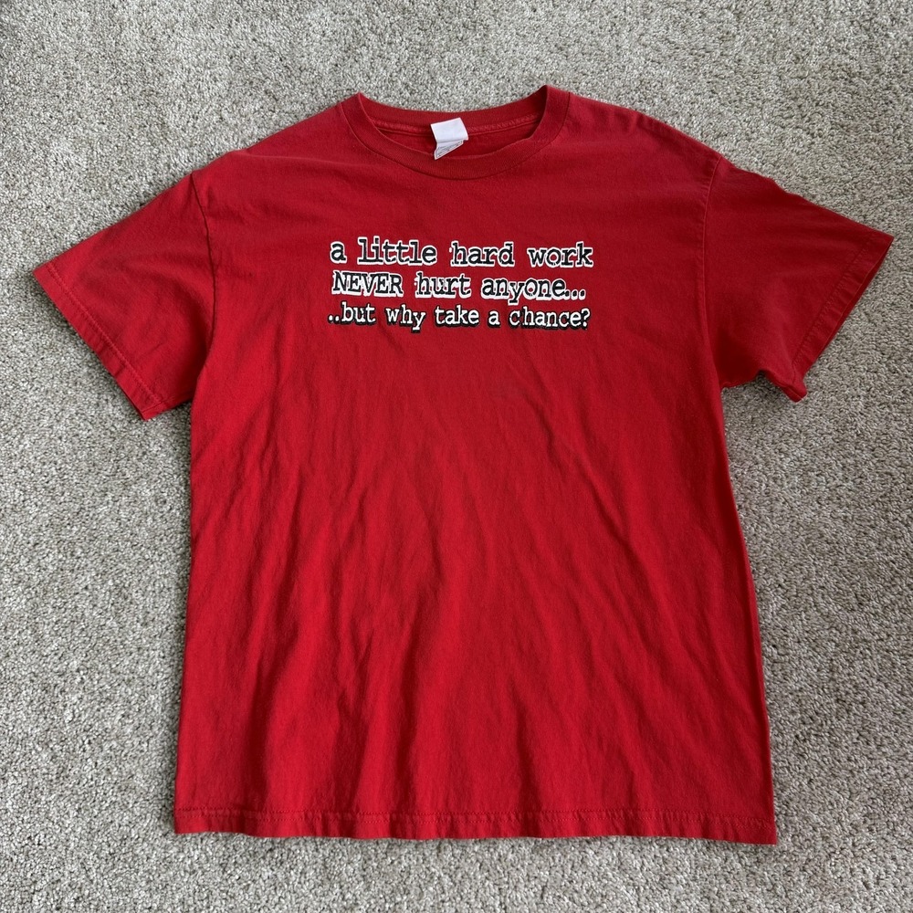 Y2K Funny Quote Hard Work Shirt Tennessee River Mens Large Red Cotton Tee